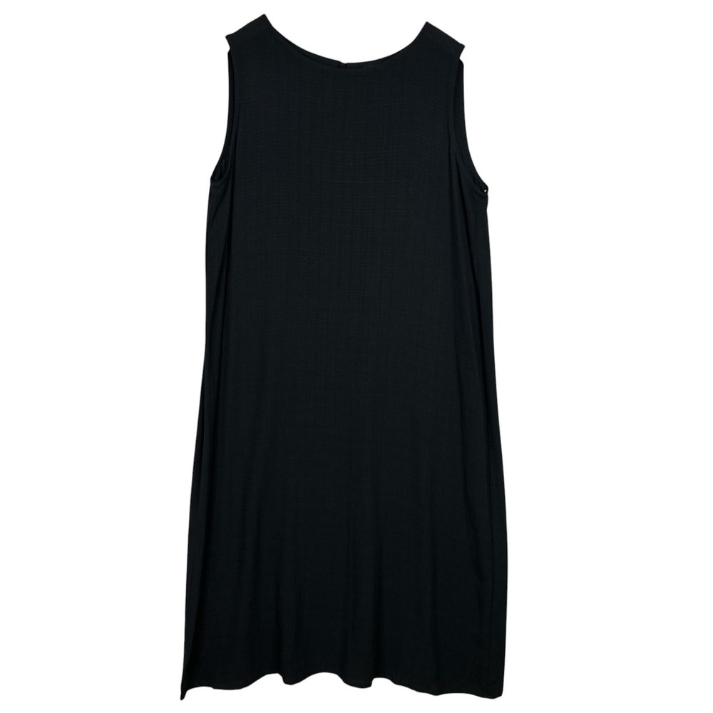 Eileen Fisher Black Sleeveless Shift Midi Dress 1X Made USA Italian Fabric